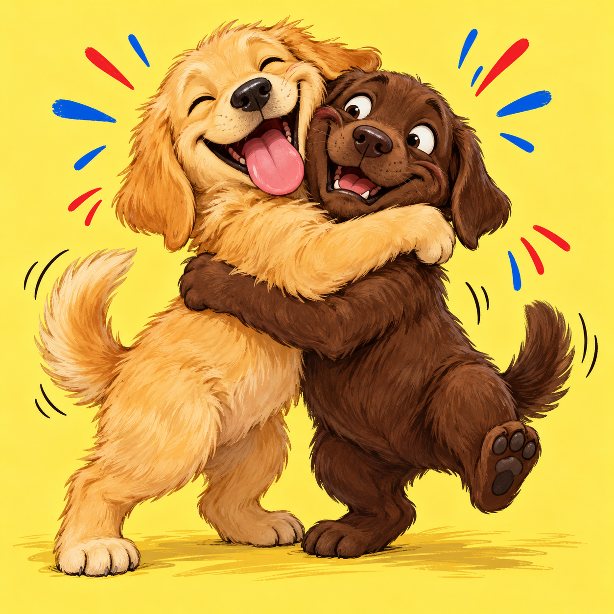 Dos cachorros felices abrazándose